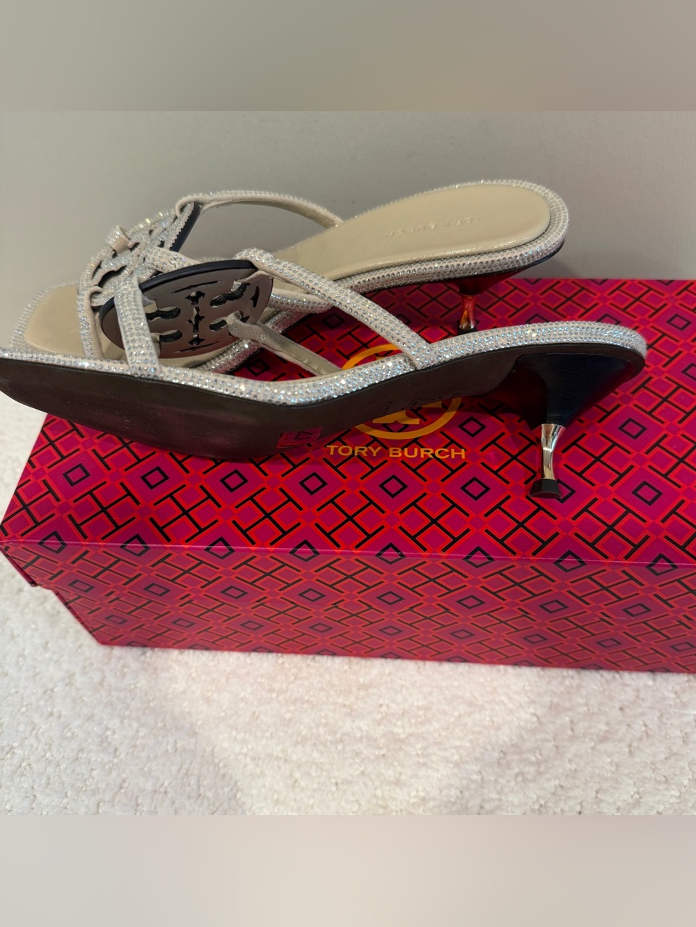 Crystal-Embellished Tory Burch Pave Geo Bombe Miller Low Heel Sandals - Picture 5 of 5